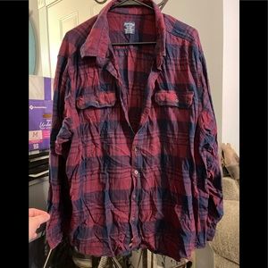 Blue and red flannel sweater